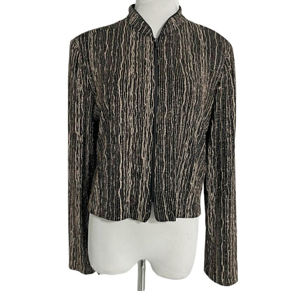Alex Evenings 14 Top Blouse Zip Up Blazer Sparkly Glitter Evening Holidays
